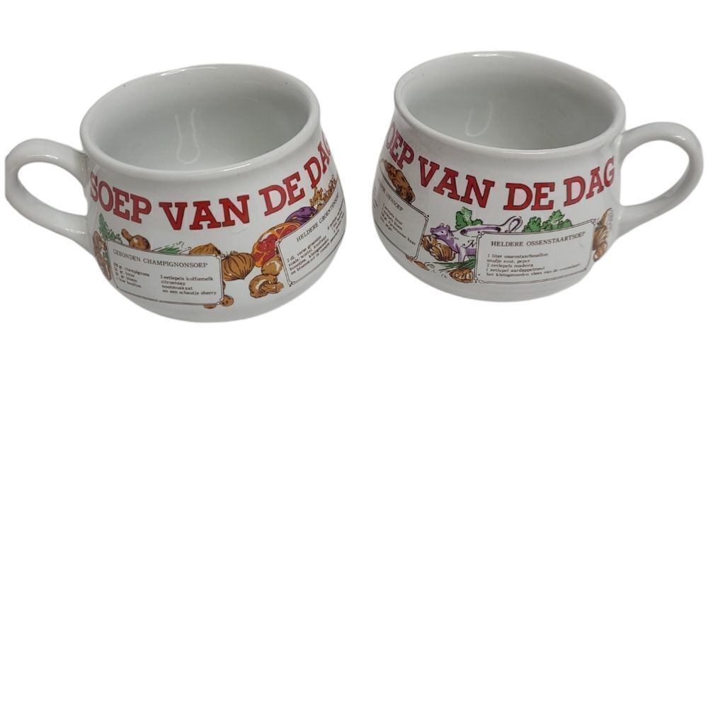 VINTAGE 70s set of 2 Dutch recipe soup of the day soup cups